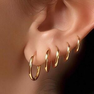 5 Pairs 14K Gold Plated Huggie Hoop Earrings For Women